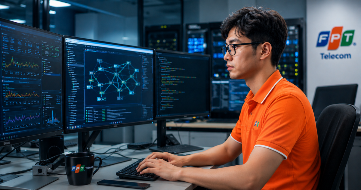 Kỹ sư IT làm việc tại trung tâm dữ liệu FPT Telecom